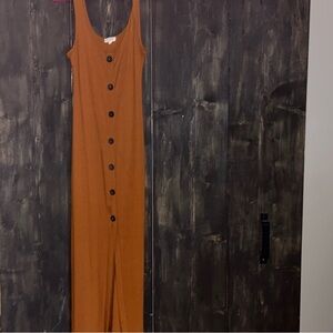 burnt orange button up body con midi dress
